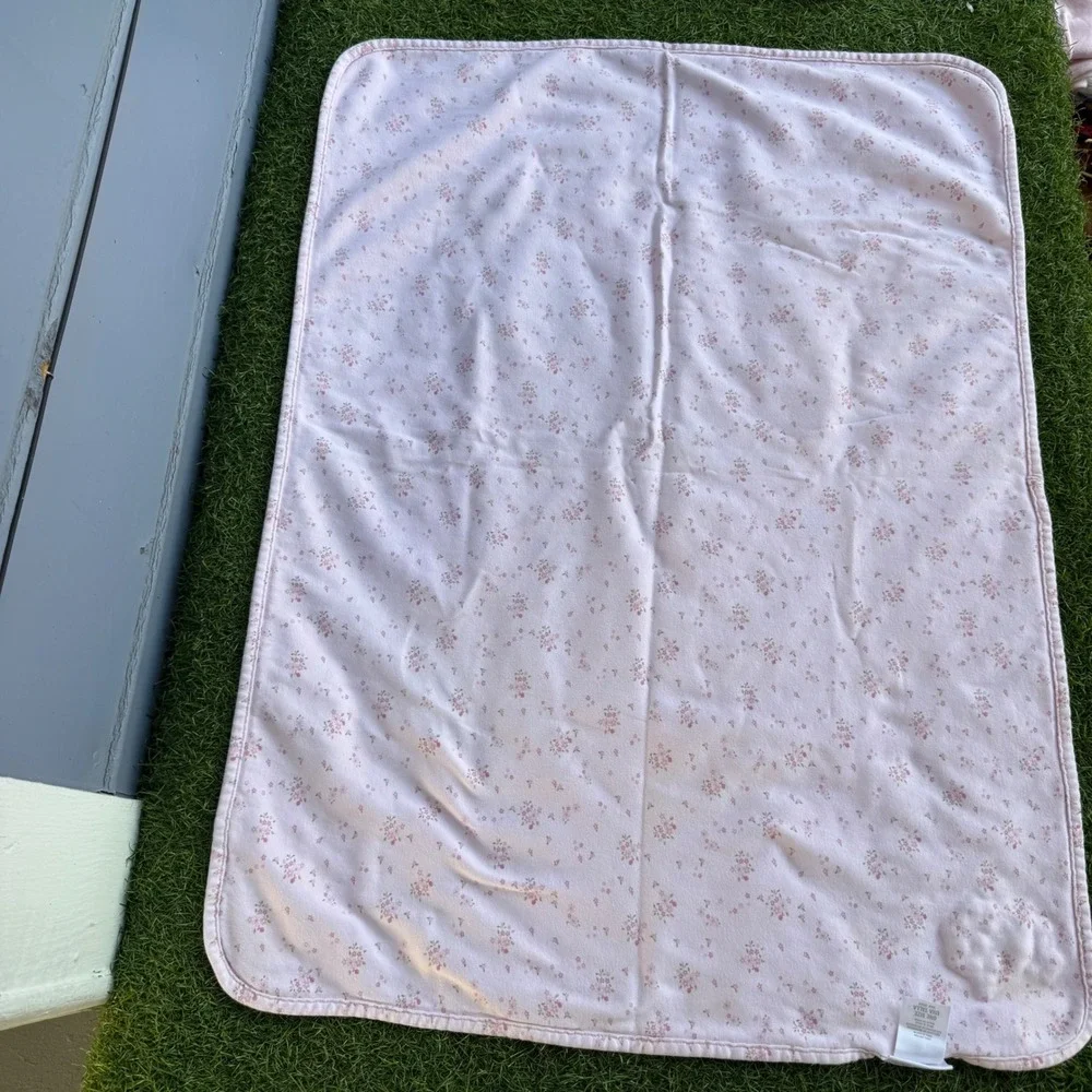 Vtg Carters Just One Year Pink Floral Baby Blanket Sweet Girl Cotton Double side